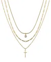 Unwritten Cubic Zirconia Bezel And 14k Gold Plated Cross Pendant Layered Necklace Set, 3 Pieces In Gold