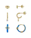 Unwritten Cubic Zirconia Bezel And Evil Eye 6-piece Earring Set In Gold