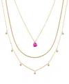 Unwritten Cubic Zirconia Bezel Ruby Heart Layered Necklace Set In Gold
