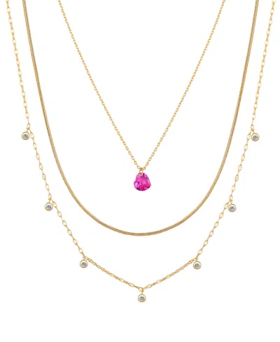 Unwritten Cubic Zirconia Bezel Ruby Heart Layered Necklace Set In Gold