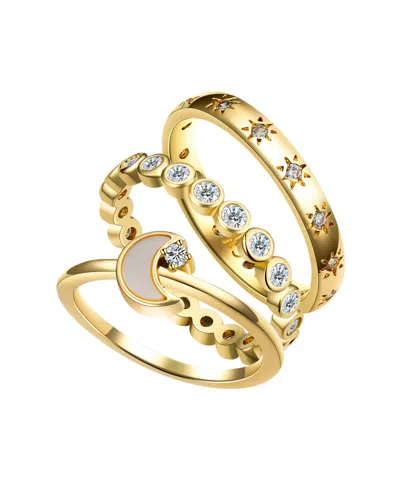 Unwritten Cubic Zirconia Bezel, Star, Mother Of Pearl Moon Ring Set In Gold