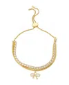 Unwritten Cubic Zirconia Bow Adjustable Bolo Bracelet In Gold