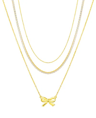 Unwritten Cubic Zirconia Bow Layered Necklace Set In Gold