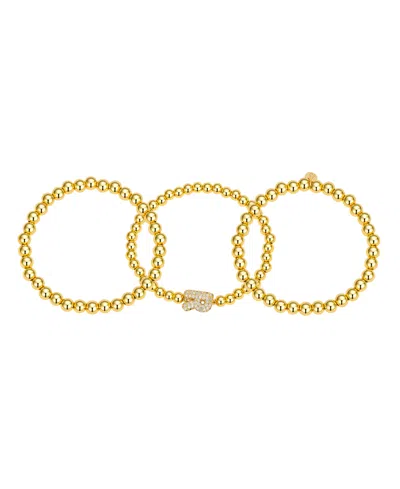 Unwritten Cubic Zirconia Bubble Initial Stretch Bracelet Set In Gold
