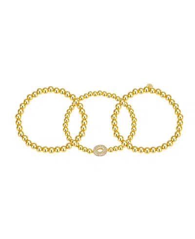 Unwritten Cubic Zirconia Bubble Initial Stretch Bracelet Set In Gold