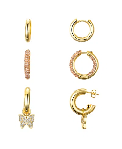 Unwritten Cubic Zirconia Butterfly Charm Hoop Set In Gold