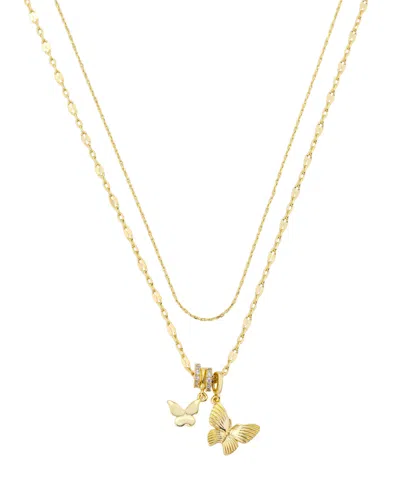 Unwritten Cubic Zirconia Butterfly Charm Layered Necklace Set In Gold