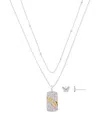 Unwritten Cubic Zirconia Butterfly Tag Pendant Layered Necklace And Earring Set In Yellow