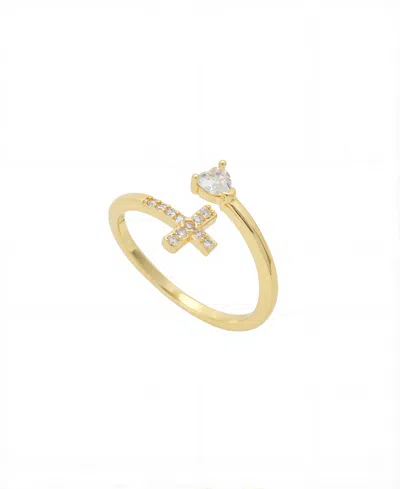 Unwritten Cubic Zirconia Cross And Cubic Zirconia Heart Bypass Ring In Gold