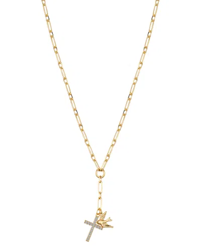Unwritten Cubic Zirconia Cross And Dove Charm Y-necklace In Gold