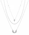 Unwritten Cubic Zirconia Cross And Wing Layered Necklace Set In Silver