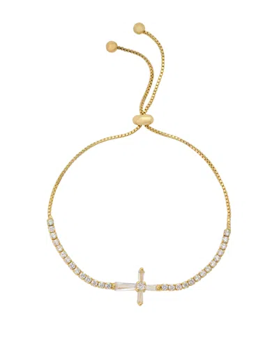 Unwritten Cubic Zirconia Cross Bolo Bracelet In Gold