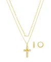 Unwritten Cubic Zirconia Cross Pendant Layered Necklace And Hoop Earring Set In Gold
