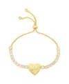 Unwritten Cubic Zirconia Diamond Cut Heart Bolo Bracelet In Gold