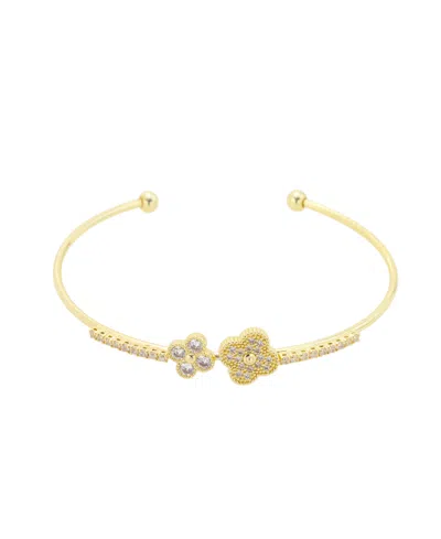 Unwritten Cubic Zirconia Double Clover Cuff Bracelet In Gold