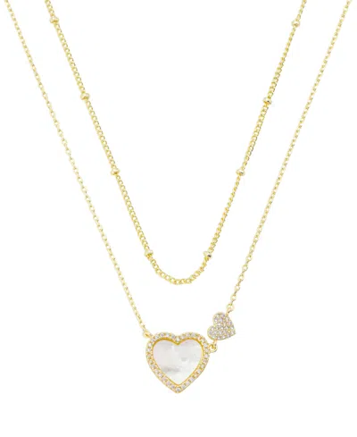 Unwritten Cubic Zirconia Double Heart Layered Necklace Set In Gold