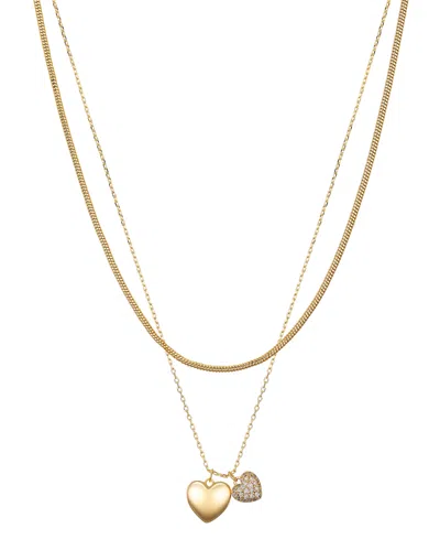 Unwritten Cubic Zirconia Double Puff Heart Snake Chain Layered Pendant Necklace In Gold