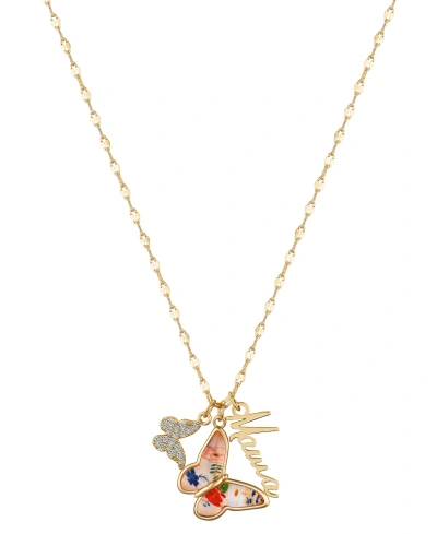Unwritten Cubic Zirconia, Dried Flower Butterfly, Mama Pendant Necklace In Gold