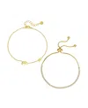 Unwritten Cubic Zirconia Elephant Bezel Layered Bolo Bracelet Set In Gold
