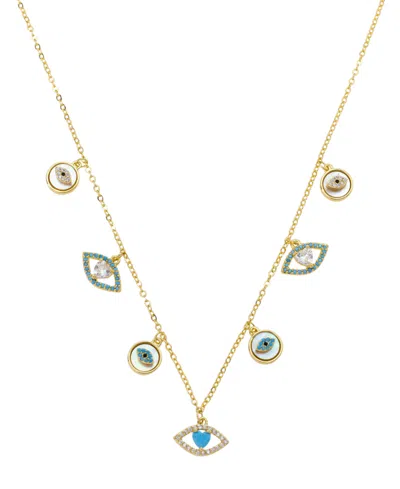 Unwritten Cubic Zirconia Evil Eye Charm Necklace In Gold