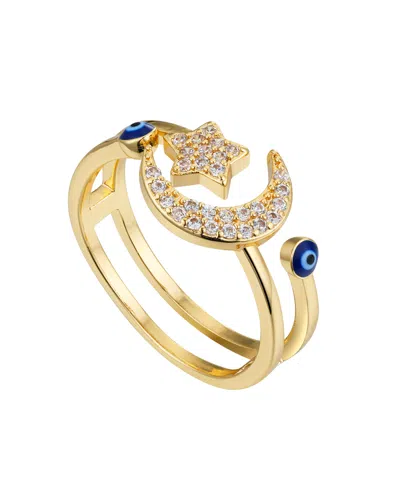 Unwritten Cubic Zirconia Evil Eye Moon Star Bypass Ring In Gold
