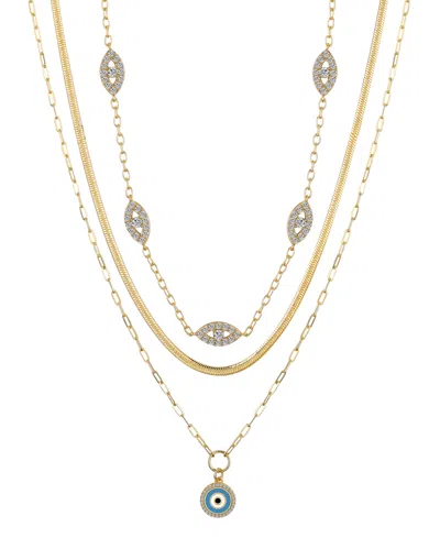 Unwritten Cubic Zirconia Evil Eye Paperclip Layered Pendant Necklace Set In Gold