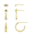 Unwritten Cubic Zirconia Evil Eye Post Stud, Sapphire With Clear Cubic Zirconia Drop Cubic Zirconia Post Hoop  In Gold
