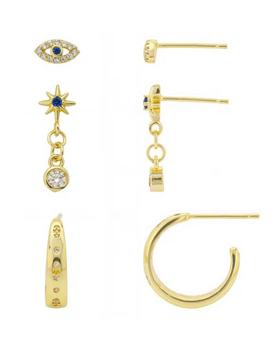 Unwritten Cubic Zirconia Evil Eye Post Stud, Sapphire With Clear Cubic Zirconia Drop Cubic Zirconia Post Hoop  In Gold