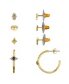 Unwritten Cubic Zirconia Evil Eye, Star, Hamsa Stud Hoop Earring Set In Gold
