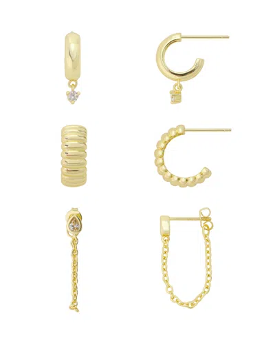 Unwritten Cubic Zirconia Fashion Hoop Earring Trio Set In Gold