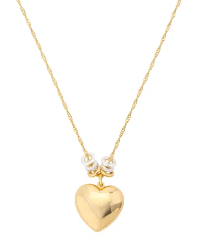Unwritten Cubic Zirconia Fine Silver Plated Puff Heart Pendant Necklace In Gold