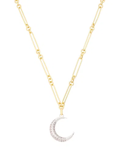 Unwritten Cubic Zirconia Fine Silver-plated Moon Pendant Necklace In Multi