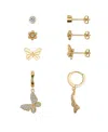 Unwritten Cubic Zirconia Flower Butterfly Hoop Stud Earring Set In Gold