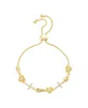 Unwritten Cubic Zirconia Gold Plated Cross Charm Adjustable Bolo Bracelet In Gold