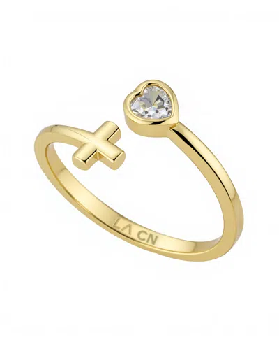 Unwritten Cubic Zirconia Gold Plated Heart And Cross Bypass Ring