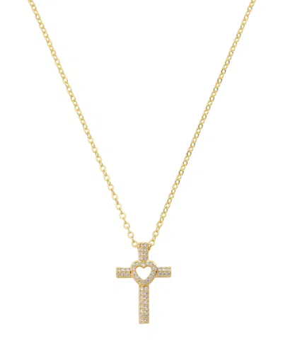 Unwritten Cubic Zirconia Gold-plated Heart Cross Pendant Necklace