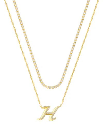 Unwritten Cubic Zirconia Gold-plated Initial Pendant Necklace Set In Gold-h