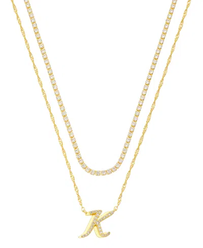 Unwritten Cubic Zirconia Gold-plated Initial Pendant Necklace Set In Gold-k