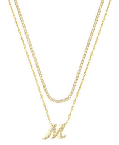 Unwritten Cubic Zirconia Gold-plated Initial Pendant Necklace Set In Gold-m