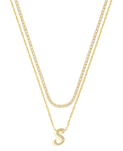 Unwritten Cubic Zirconia Gold-plated Initial Pendant Necklace Set In Gold-s