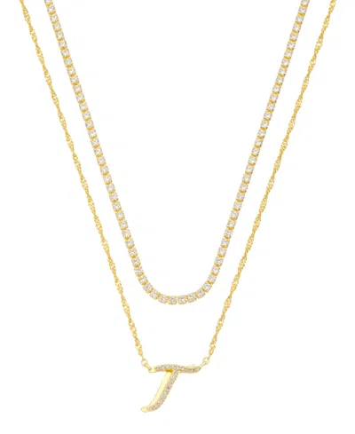 Unwritten Cubic Zirconia Gold-plated Initial Pendant Necklace Set In Gold-t