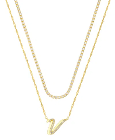 Unwritten Cubic Zirconia Gold-plated Initial Pendant Necklace Set In Gold-v