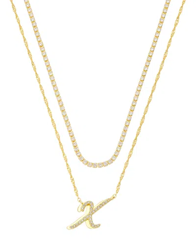 Unwritten Cubic Zirconia Gold-plated Initial Pendant Necklace Set In Gold-x