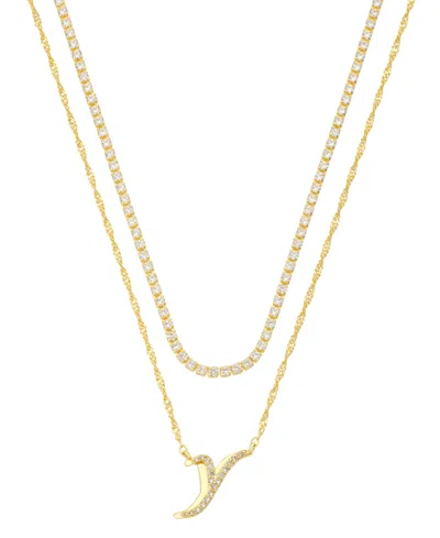 Unwritten Cubic Zirconia Gold-plated Initial Pendant Necklace Set In Gold-y