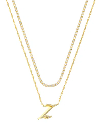 Unwritten Cubic Zirconia Gold-plated Initial Pendant Necklace Set In Gold-z