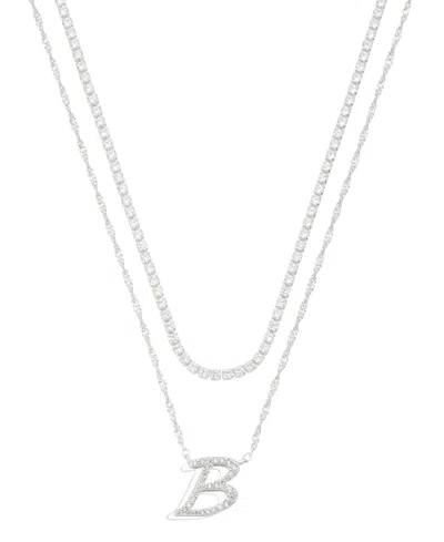 Unwritten Cubic Zirconia Gold-plated Initial Pendant Necklace Set In Silver-b