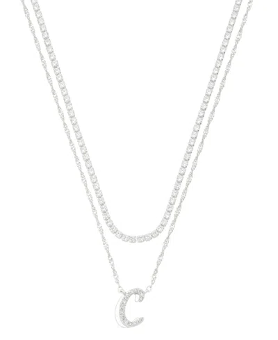 Unwritten Cubic Zirconia Gold-plated Initial Pendant Necklace Set In Silver-c