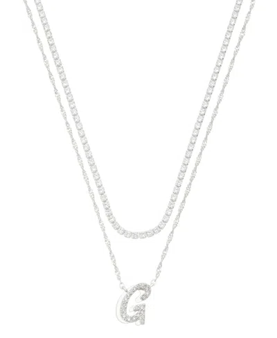 Unwritten Cubic Zirconia Gold-plated Initial Pendant Necklace Set In Silver-g
