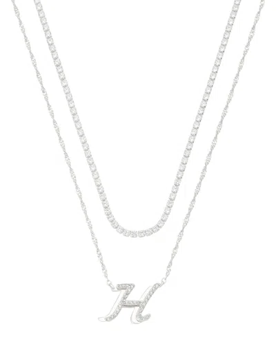 Unwritten Cubic Zirconia Gold-plated Initial Pendant Necklace Set In Silver-h