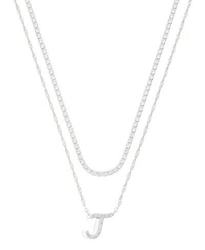 Unwritten Cubic Zirconia Gold-plated Initial Pendant Necklace Set In Silver-j